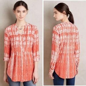 Anthropologie Maeve Red Abstract Print Blouse US 8 Button Front